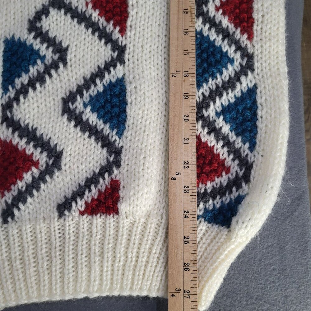 VTG Aztec Triangles Print Chunky Knit Sweater Men's Small Korea Old Money Ugly - Picture 5 of 8